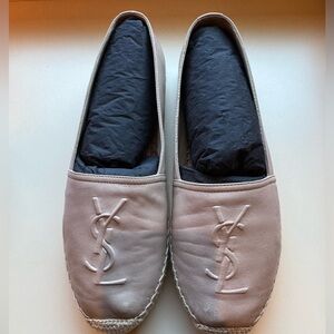 Yves Saint Laurent Womens Beige Leather Slip On Flats Espadrilles Shoes